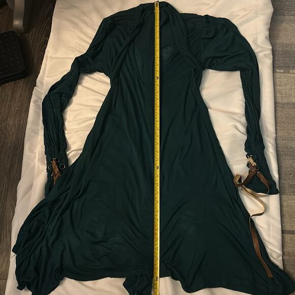 Free People Bridgette Tunic Mini Dress Long Sleeve XS Neck Tie Teal Balletcore - Picture 7 of 10